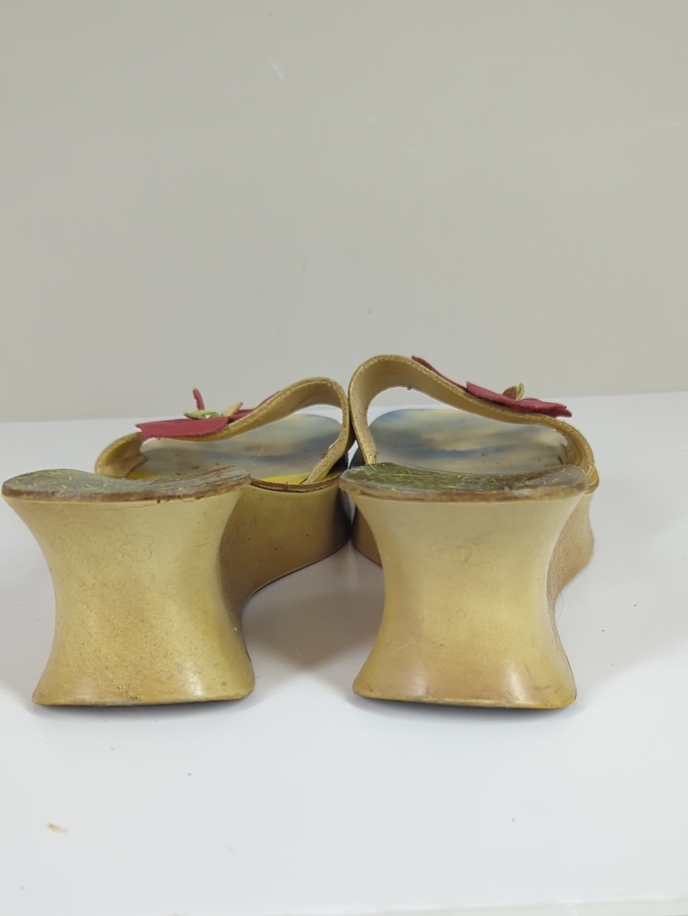 Vintage 90s Aldo Wedge Sandals Pink Flower Accent Made In Italy - Picture 7 of 9